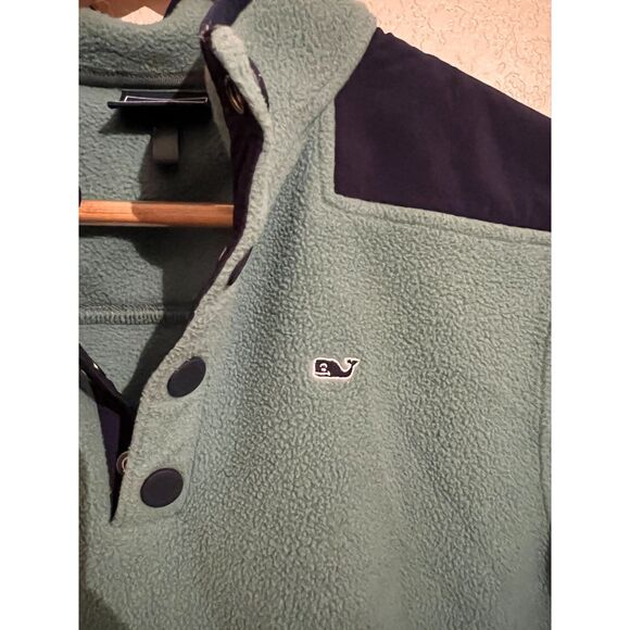 Vineyard Vines Sweatshirt Green 1/4 Button Fleece Pullover Jacket. - Picture 3 of 8